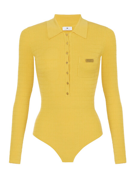 ELISABETTA FRANCHI Elisabetta Franchi body lange mouw met goude knopen oker GEEL