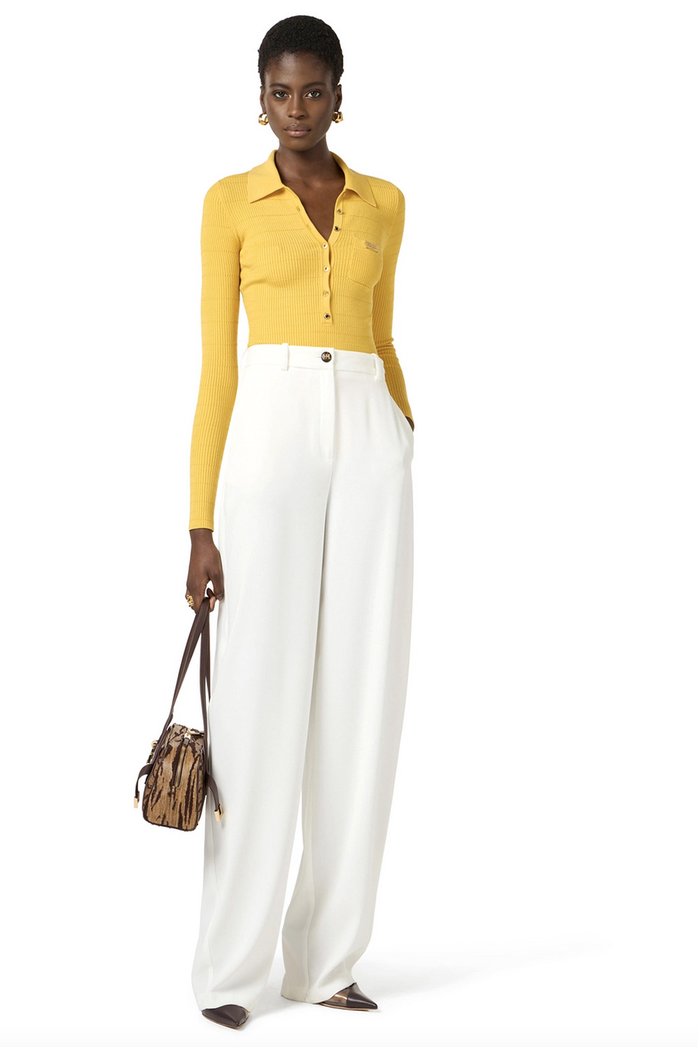 ELISABETTA FRANCHI Elisabetta Franchi long-sleeved bodysuit with gold buttons, ochre YELLOW