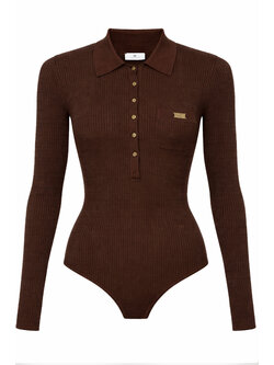 ELISABETTA FRANCHI Elisabetta Franchi long-sleeved bodysuit with gold buttons BROWN