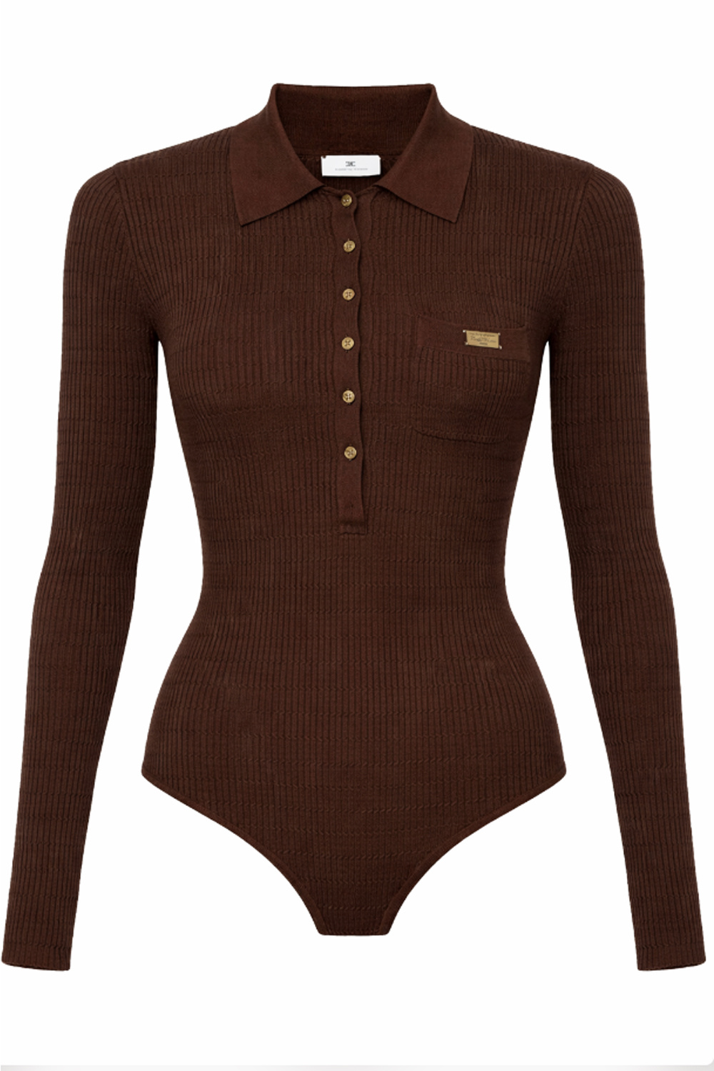 ELISABETTA FRANCHI Elisabetta Franchi long-sleeved bodysuit with gold buttons BROWN