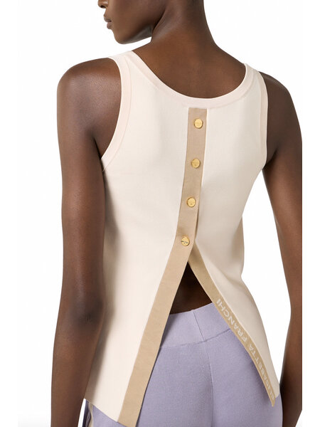 ELISABETTA FRANCHI Elisabetta Franchi tank top with white back trim, buttons and logo TAUPE / NUDE