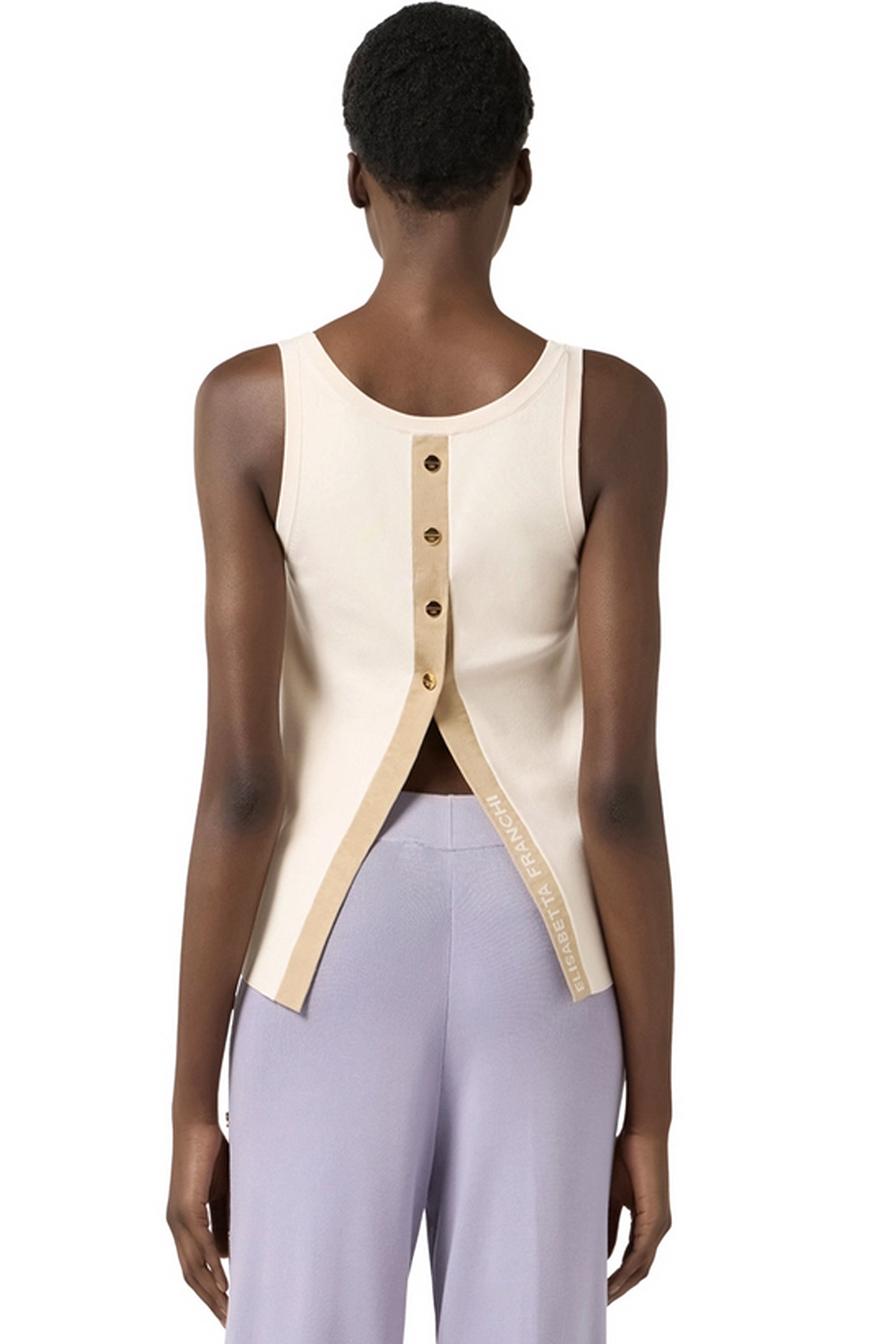 ELISABETTA FRANCHI Elisabetta Franchi tank top with white back trim, buttons and logo TAUPE / NUDE