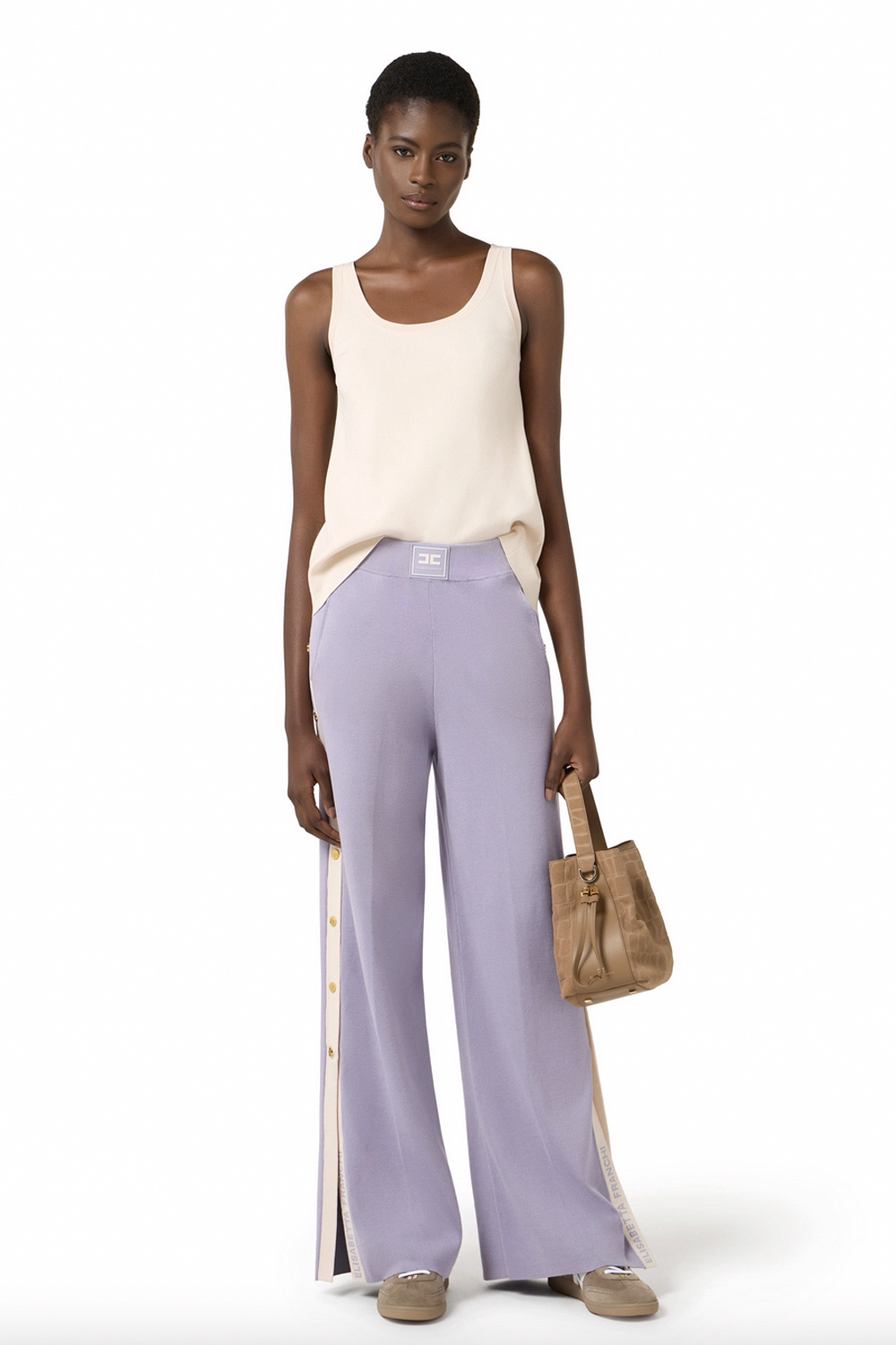 ELISABETTA FRANCHI Elisabetta Franchi tank top with white back trim, buttons and logo TAUPE / NUDE