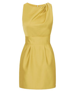 ELISABETTA FRANCHI Elisabetta Franchi jurk  van duchesse met gouden logo in stof GEEL