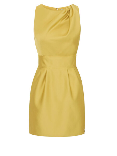 ELISABETTA FRANCHI Elisabetta Franchi jurk  van duchesse met gouden logo in stof GEEL