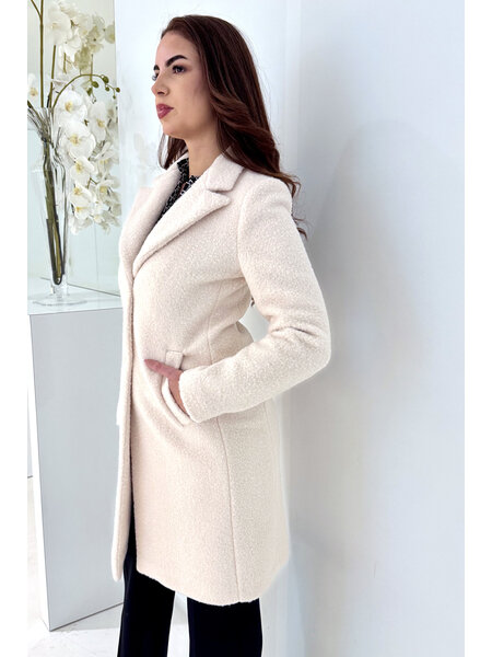 RINASCIMENTO Rinascimento mid-length teddy coat with buttons, cream white / CREAM