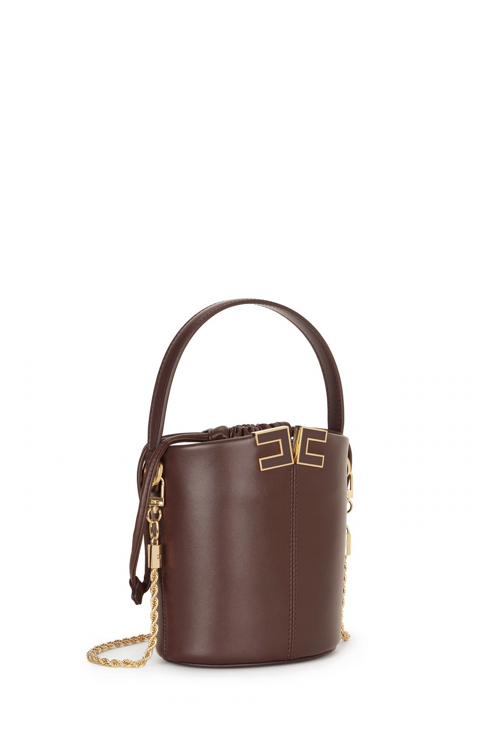 ELISABETTA FRANCHI Elisabetta Franchi Bucket bag / handtas met logo-details Cacao BRUIN