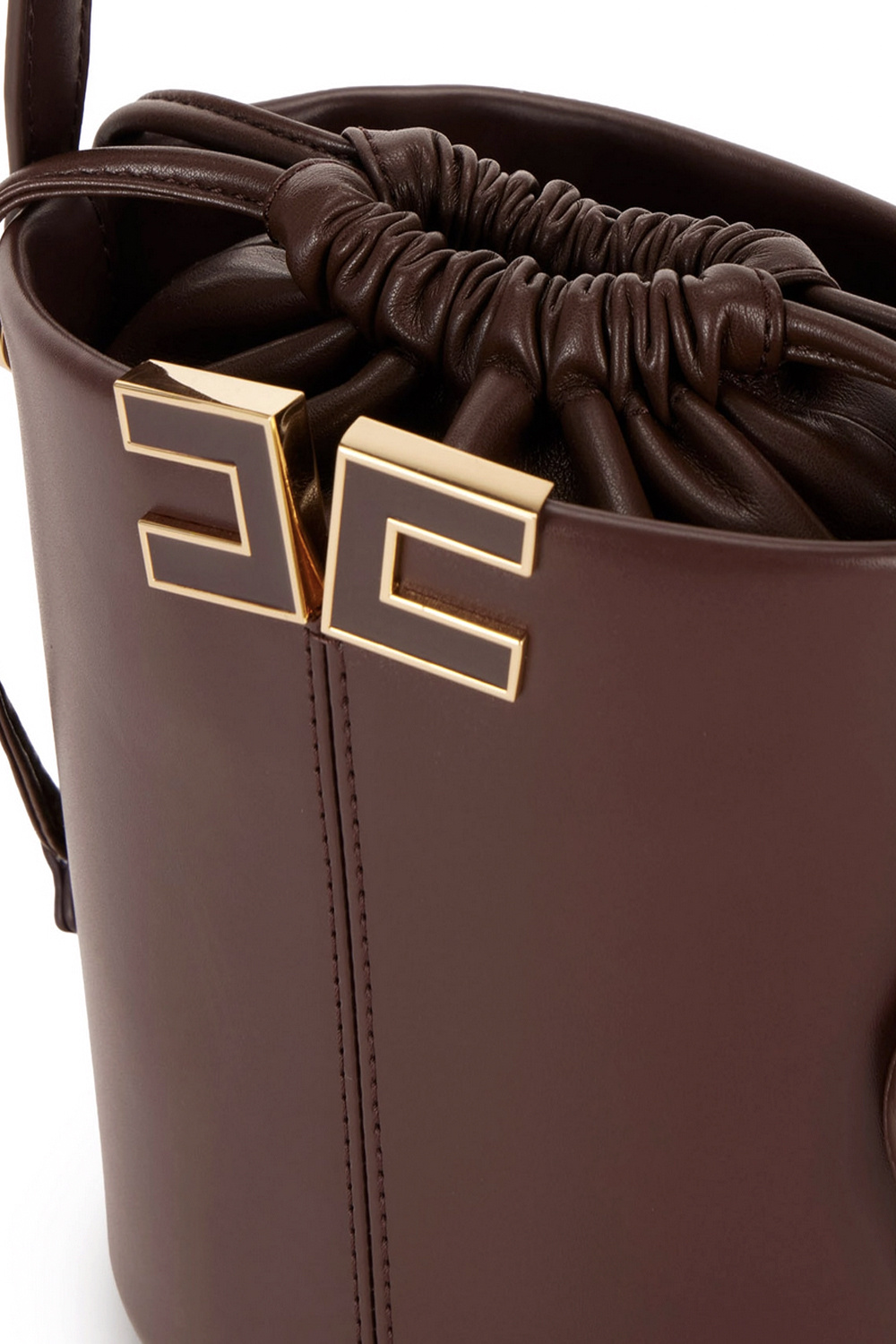 ELISABETTA FRANCHI Elisabetta Franchi Bucket bag / handtas met logo-details Cacao BRUIN