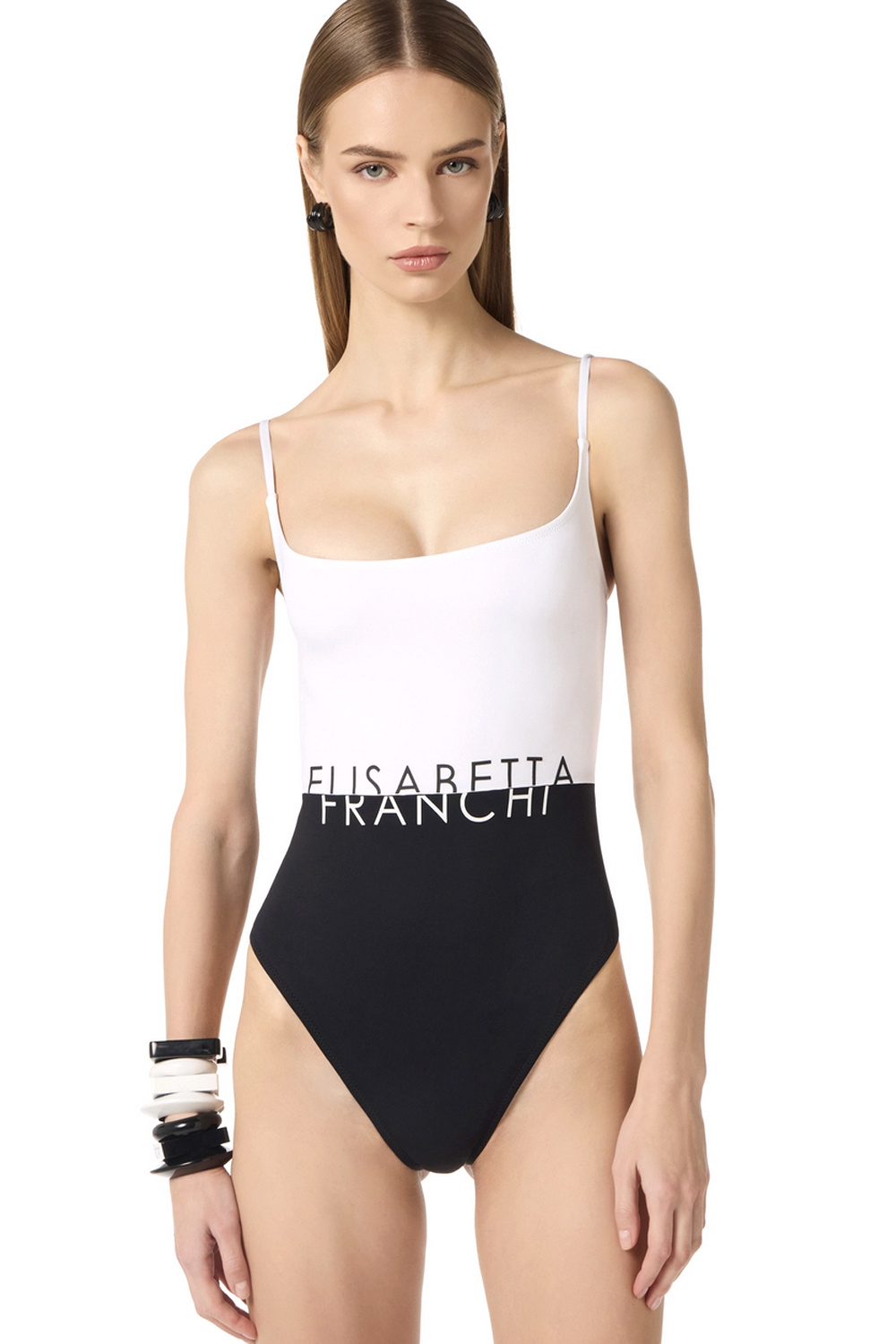 ELISABETTA FRANCHI Elisabetta Franchi swimsuit with logo Black / WHITE