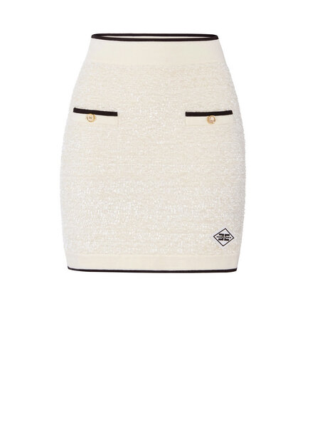 ELISABETTA FRANCHI Elisabetta Franchi mini rok bouclé met gouden details avorio room WIT