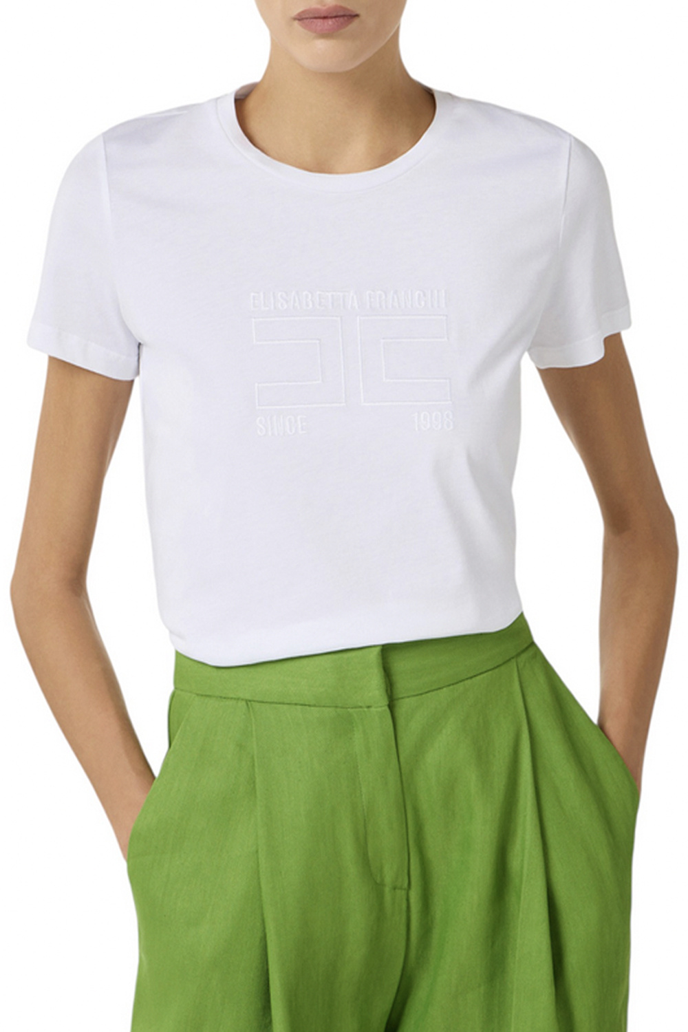 ELISABETTA FRANCHI Elisabetta Franchi T-shirt met geborduurd logo opdruk gesso WIT