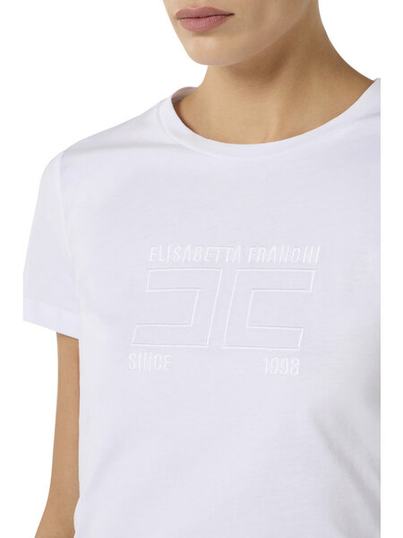 ELISABETTA FRANCHI Elisabetta Franchi T-shirt with embroidered logo print in gesso WHITE