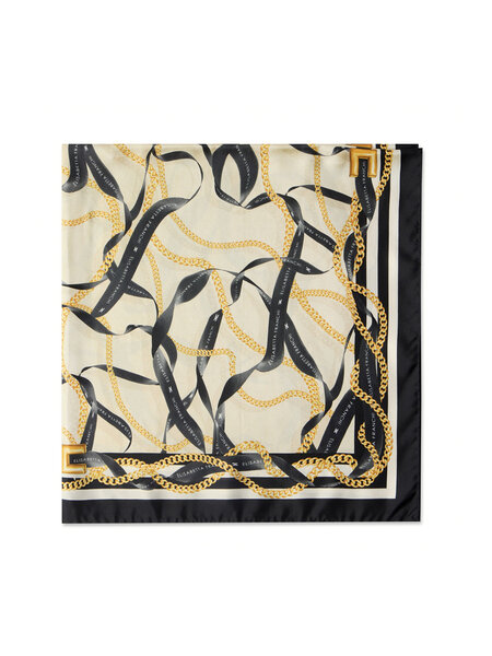 ELISABETTA FRANCHI Elisabetta Franchi sjaal van satijn in ketting print allover crema Zwart / CREME