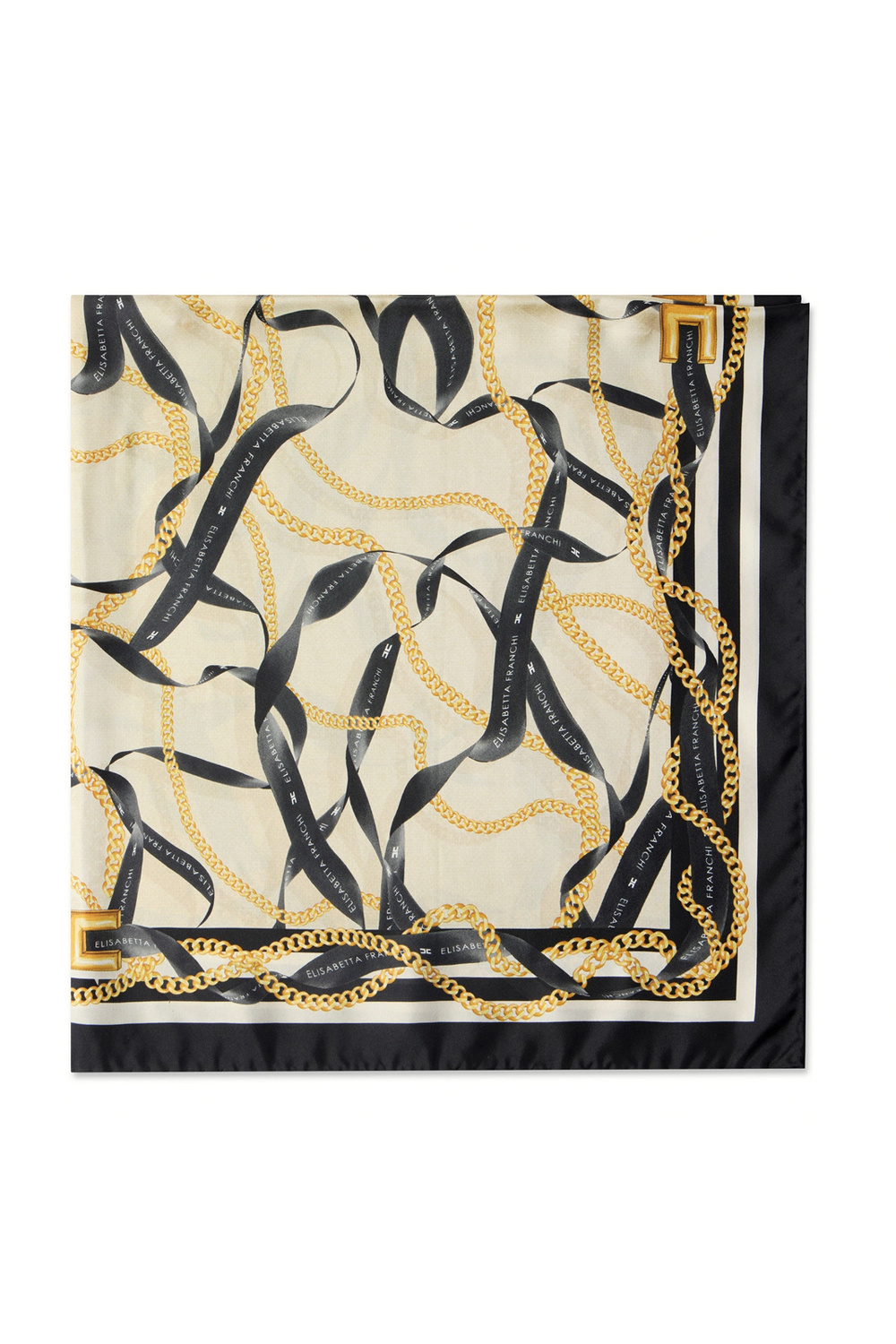 ELISABETTA FRANCHI Elisabetta Franchi sjaal van satijn in ketting print allover crema Zwart / CREME