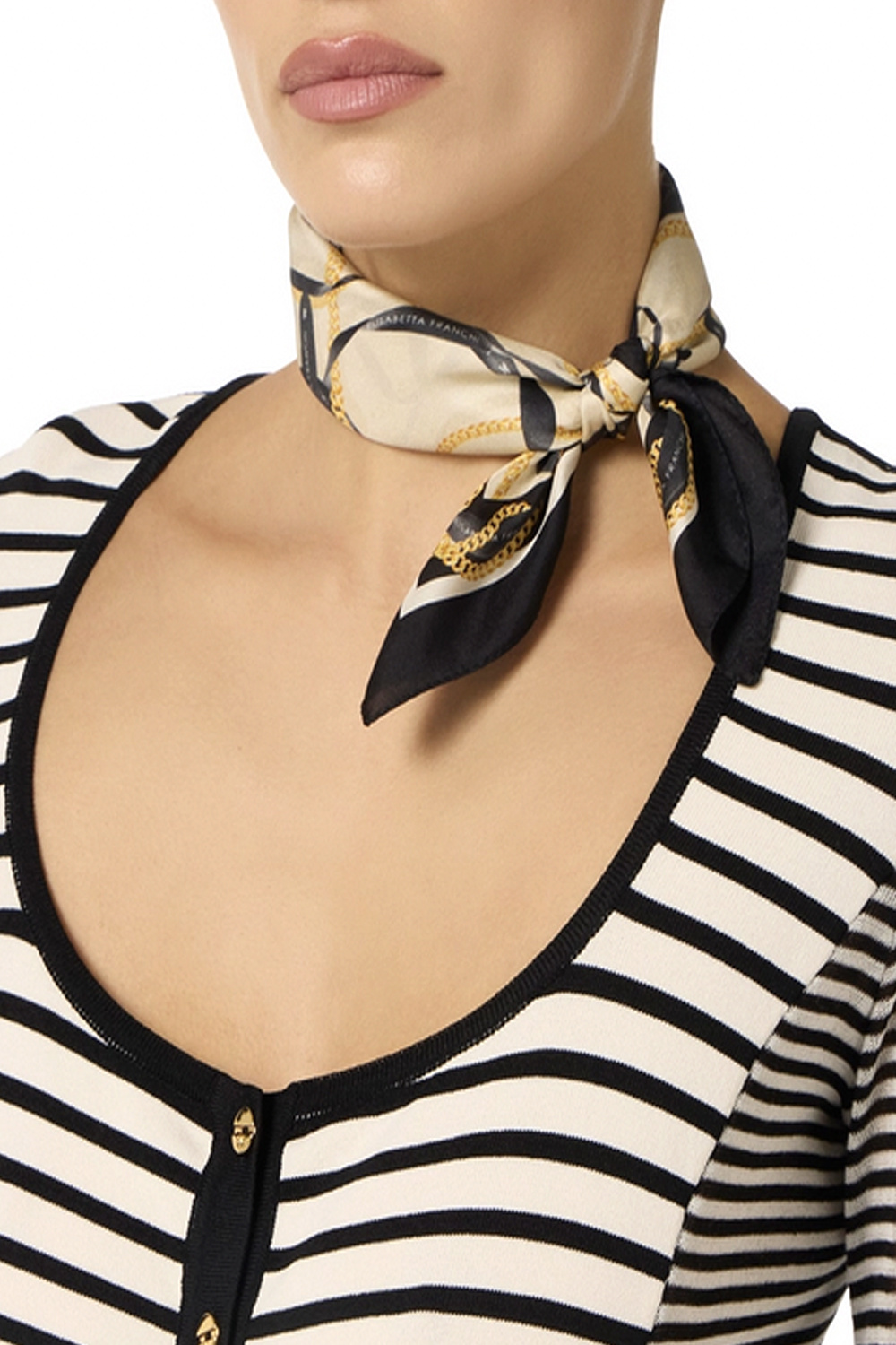 ELISABETTA FRANCHI Elisabetta Franchi sjaal van satijn in ketting print allover crema Zwart / CREME