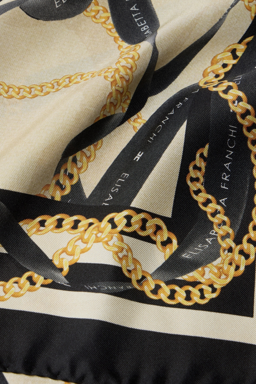ELISABETTA FRANCHI Elisabetta Franchi sjaal van satijn in ketting print allover crema Zwart / CREME