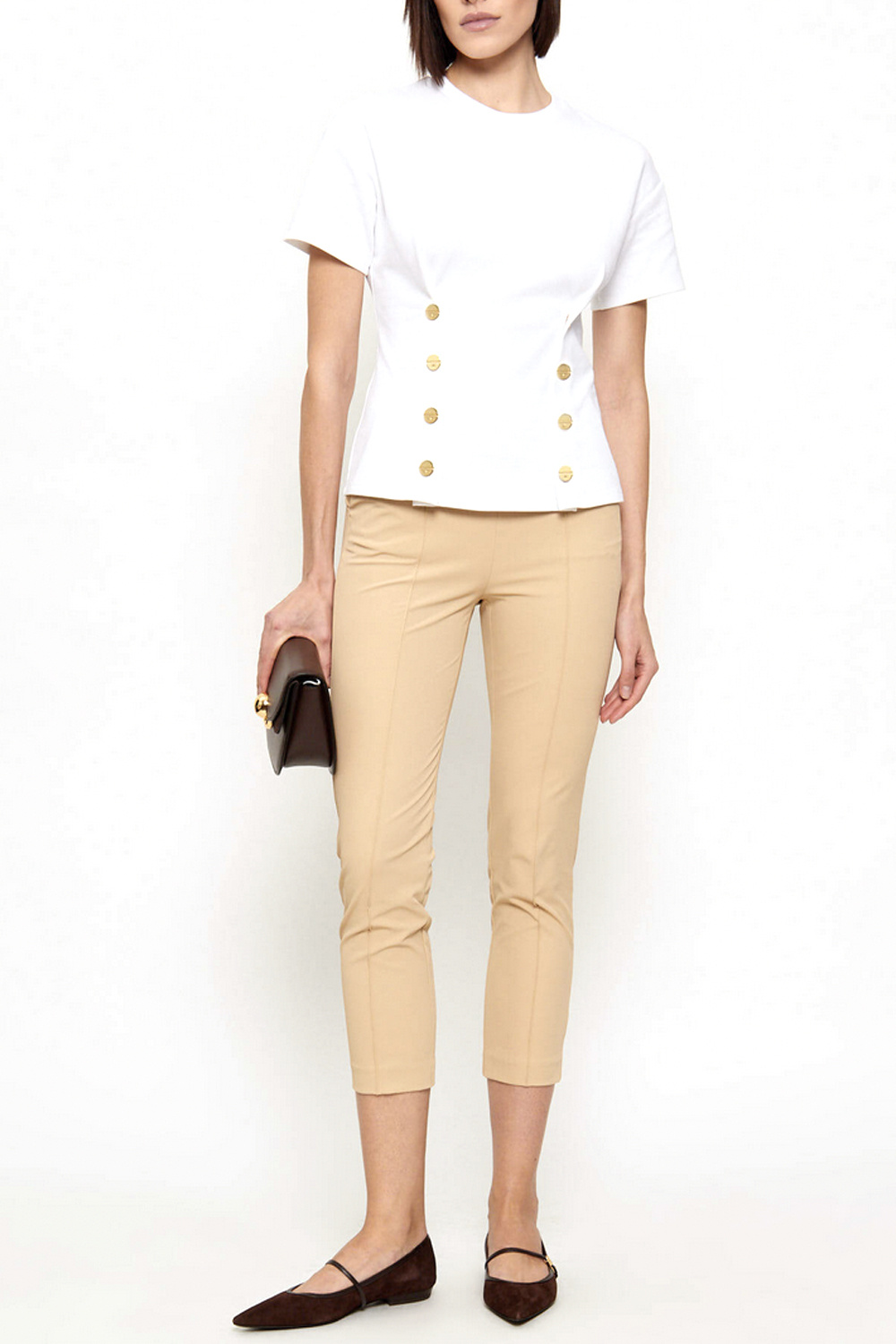 ELISABETTA FRANCHI Elisabetta Franchi  t shirt met dubbele rij gouden knopen gesso / WIT