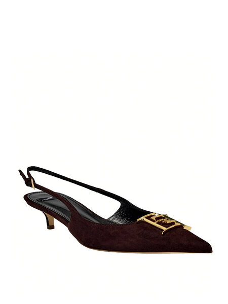 ELISABETTA FRANCHI Elisabetta Franchi  Slingbacks / kittenheels  suede met logo cacao / BRUIN