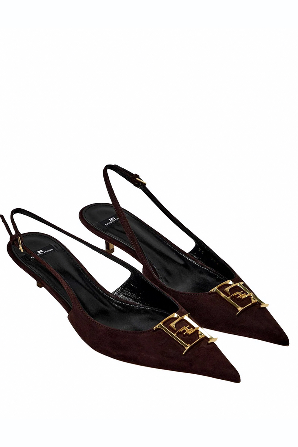 ELISABETTA FRANCHI Elisabetta Franchi  Slingbacks / kittenheels  suede met logo cacao / BRUIN