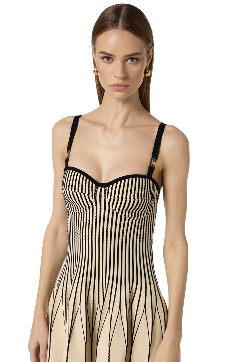 ELISABETTA FRANCHI Elisabetta Franchi gebreide jurk met strepen room WIT met strepen ZWART