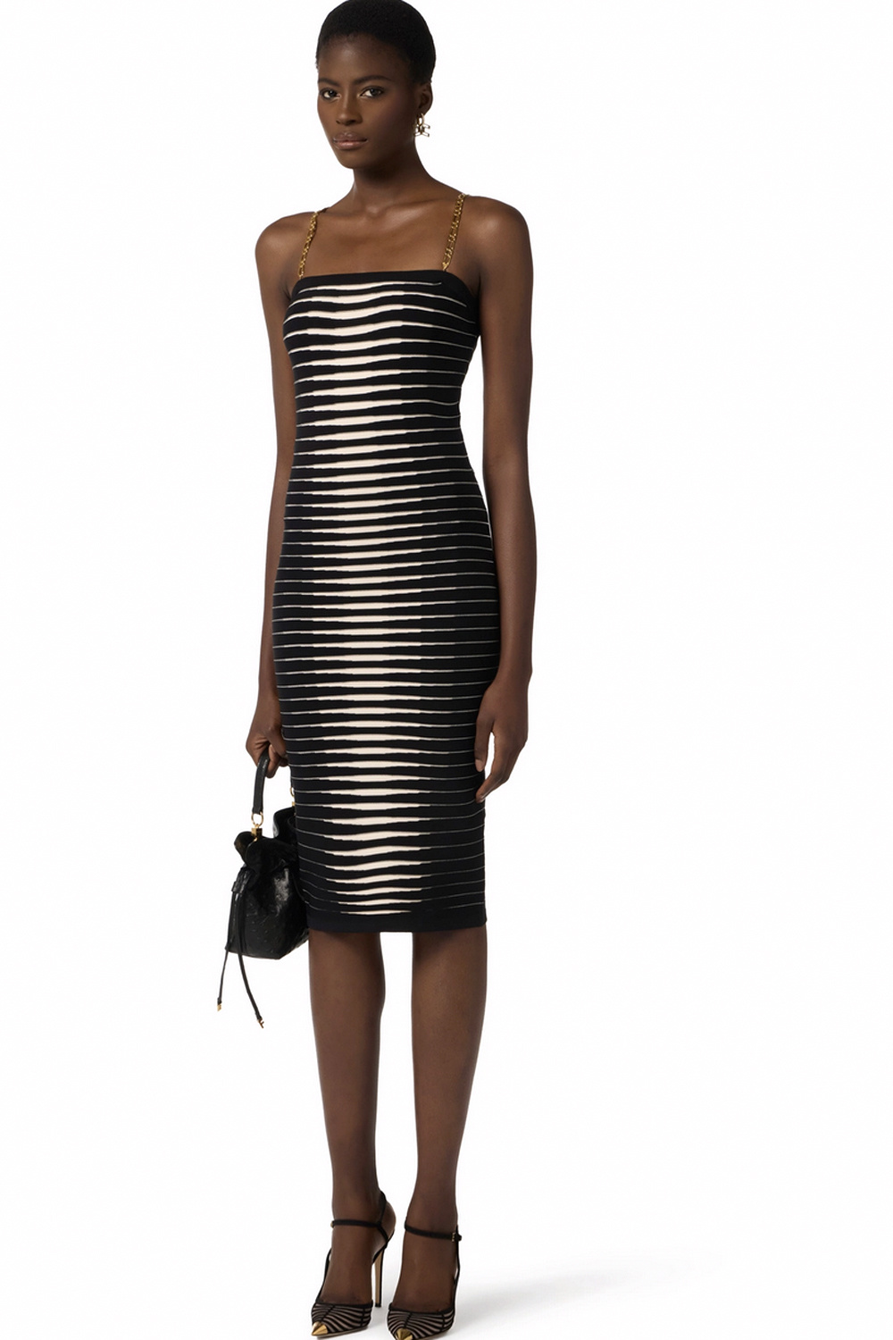 ELISABETTA FRANCHI Elisabetta Franchi jurk met zebra print en gouden straps wit met ZWART