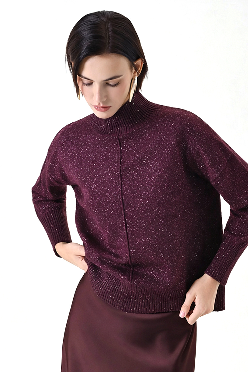 RINASCIMENTO Rinascimento Ruimvallende coltrui met glitter allover BORDEAUX ROOD