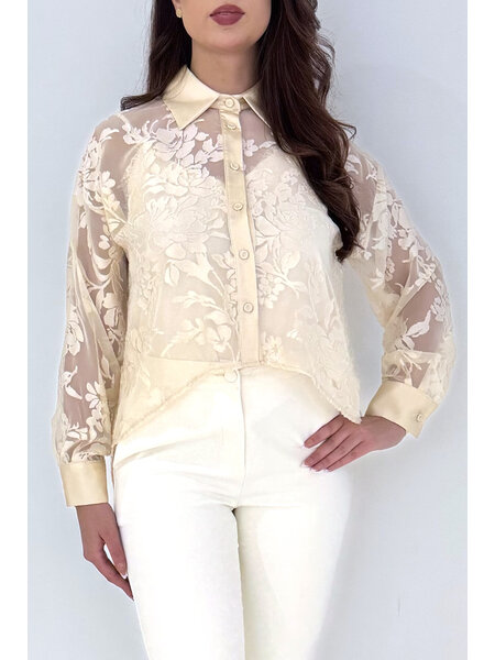 RINASCIMENTO Rinascimento transparent blouse with floral print asymmetrical cream White / Cream