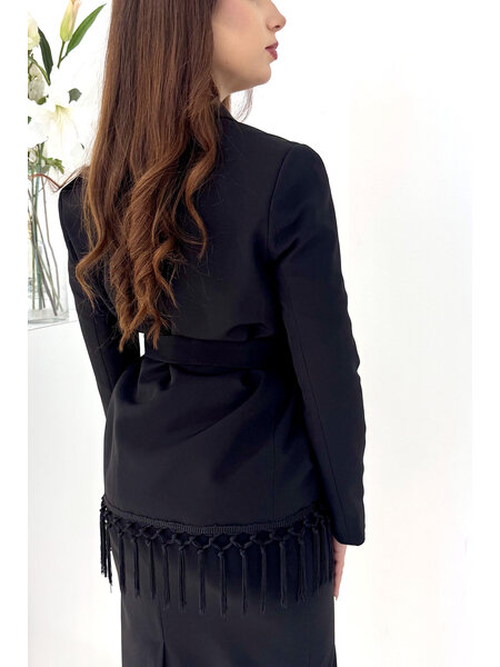 RINASCIMENTO Rinascimento Blazer jacket with fringes and belt BLACK