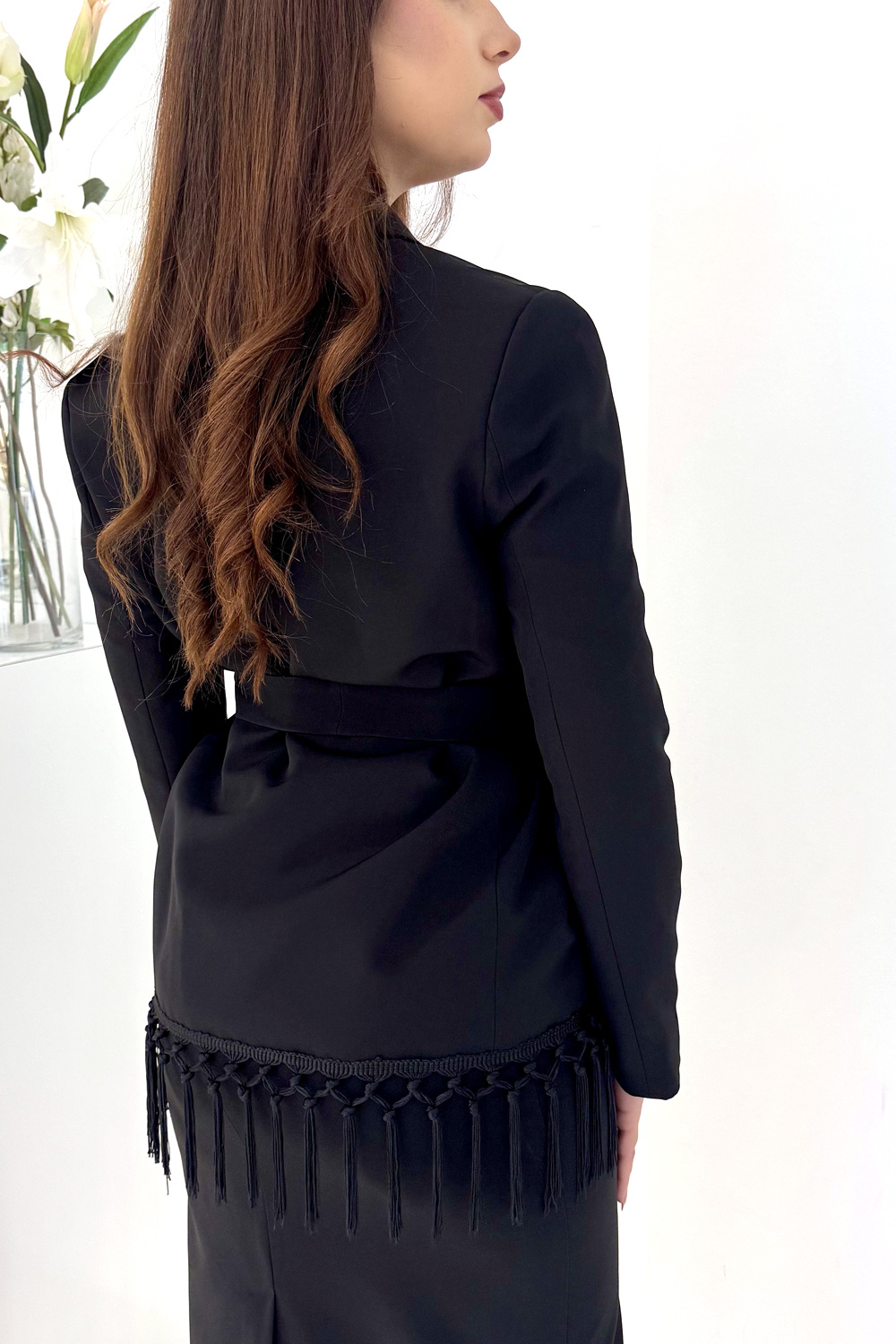 RINASCIMENTO Rinascimento Blazer jas met franjes en ceintuur ZWART