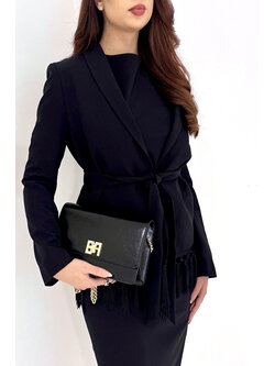 RINASCIMENTO Rinascimento Blazer jacket with fringes and belt BLACK