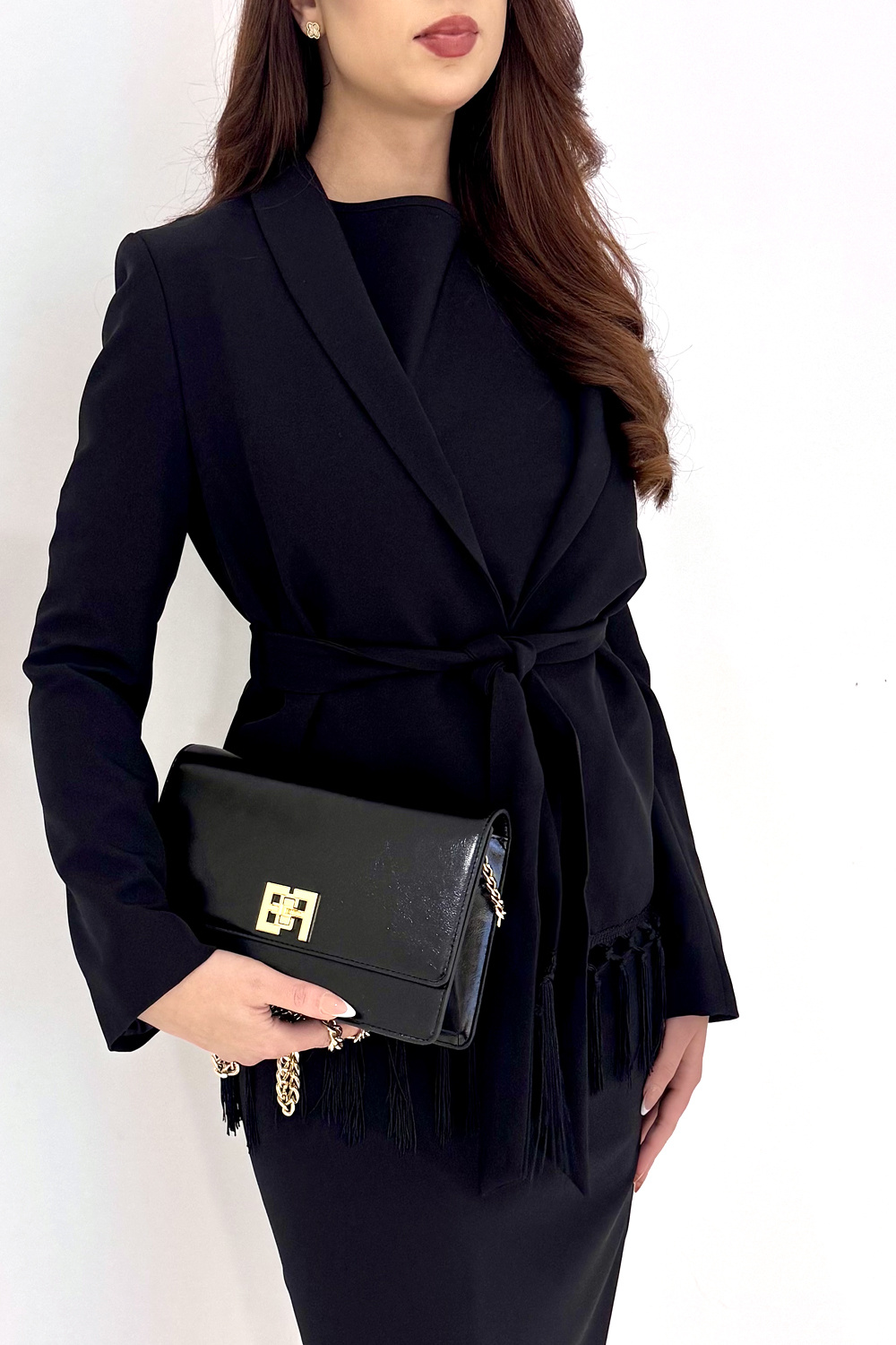 RINASCIMENTO Rinascimento Blazer jas met franjes en ceintuur ZWART