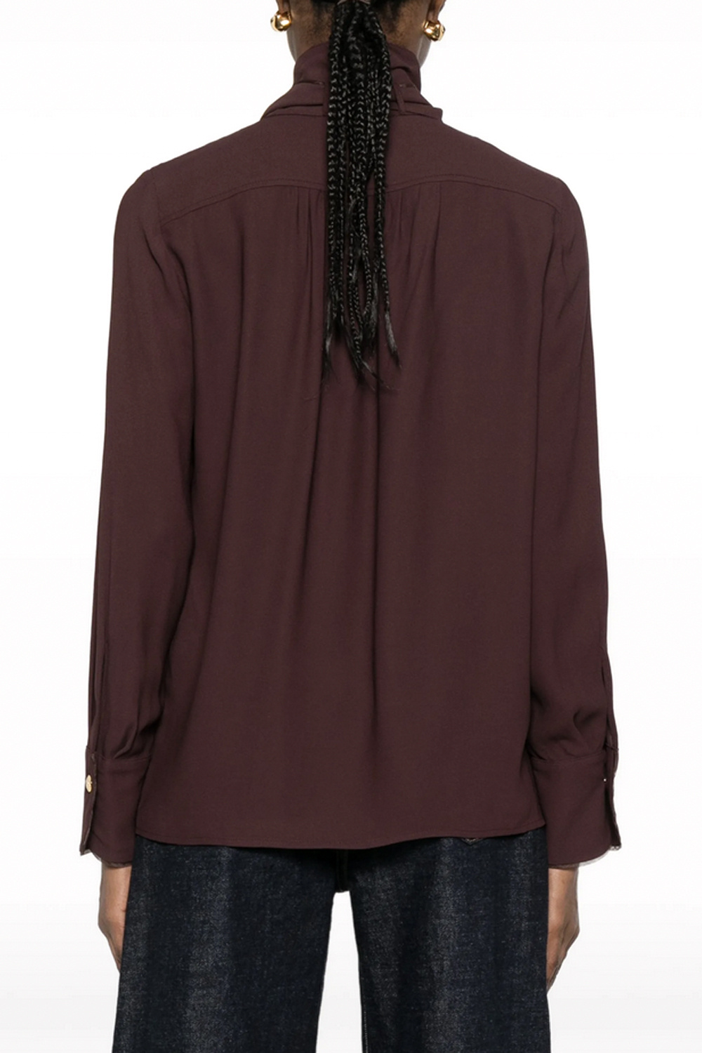 ELISABETTA FRANCHI Elisabetta Franchi blouse met v hals en strikceintuur cacao / BRUIN