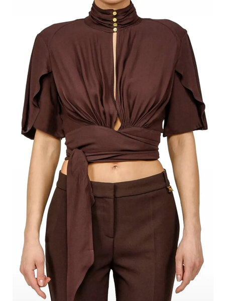 ELISABETTA FRANCHI Elisabetta Franchi short blouse with stand-up collar Cacao / BROWN