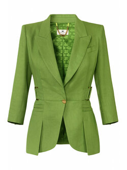 ELISABETTA FRANCHI Elisabetta Franchi Blazer jas van linnenmix en gouden details aloe / GROEN