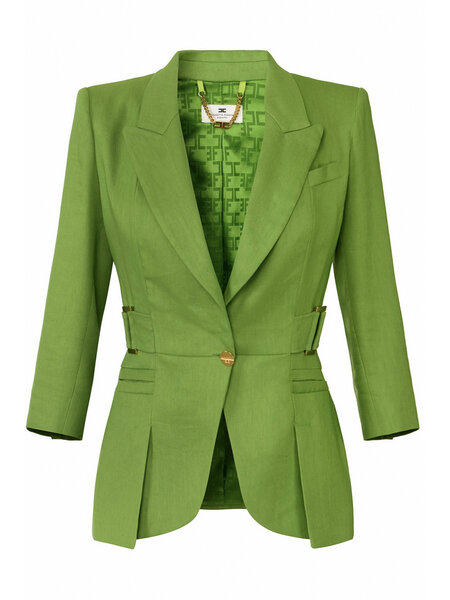 ELISABETTA FRANCHI Elisabetta Franchi Blazer jacket in linen blend with gold details aloe / GREEN