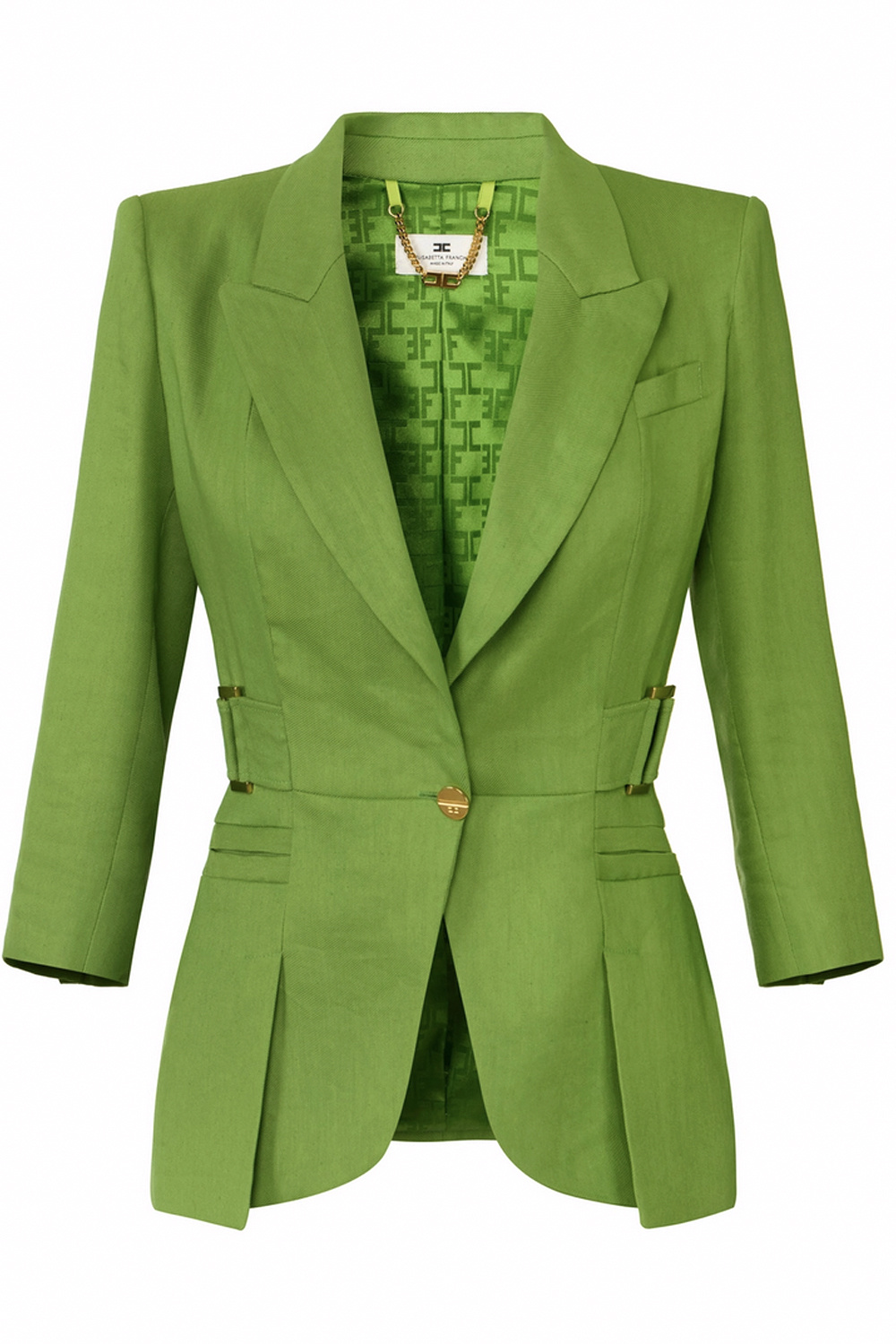 ELISABETTA FRANCHI Elisabetta Franchi Blazer jas van linnenmix en gouden details aloe / GROEN