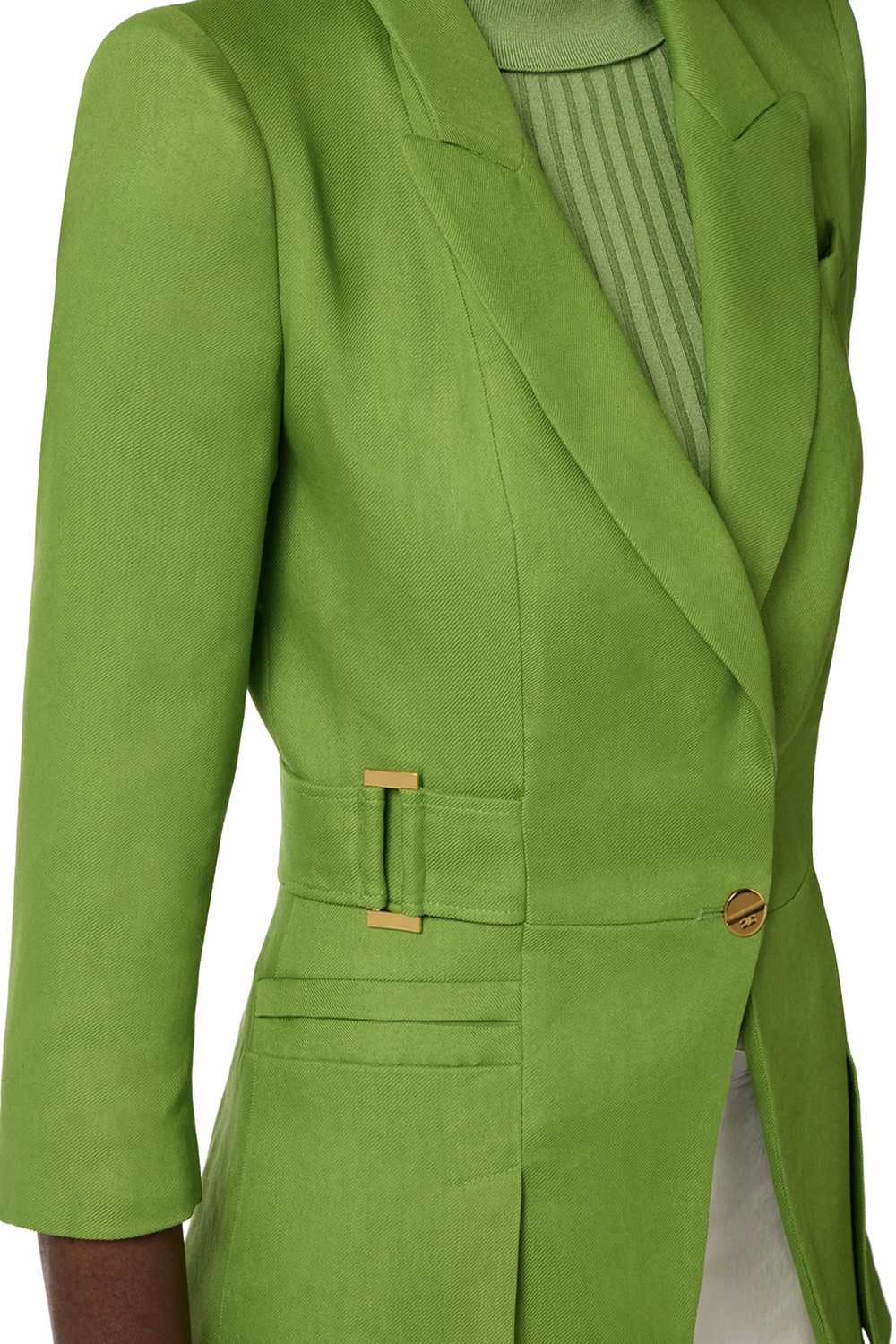 ELISABETTA FRANCHI Elisabetta Franchi Blazer jas van linnenmix en gouden details aloe / GROEN