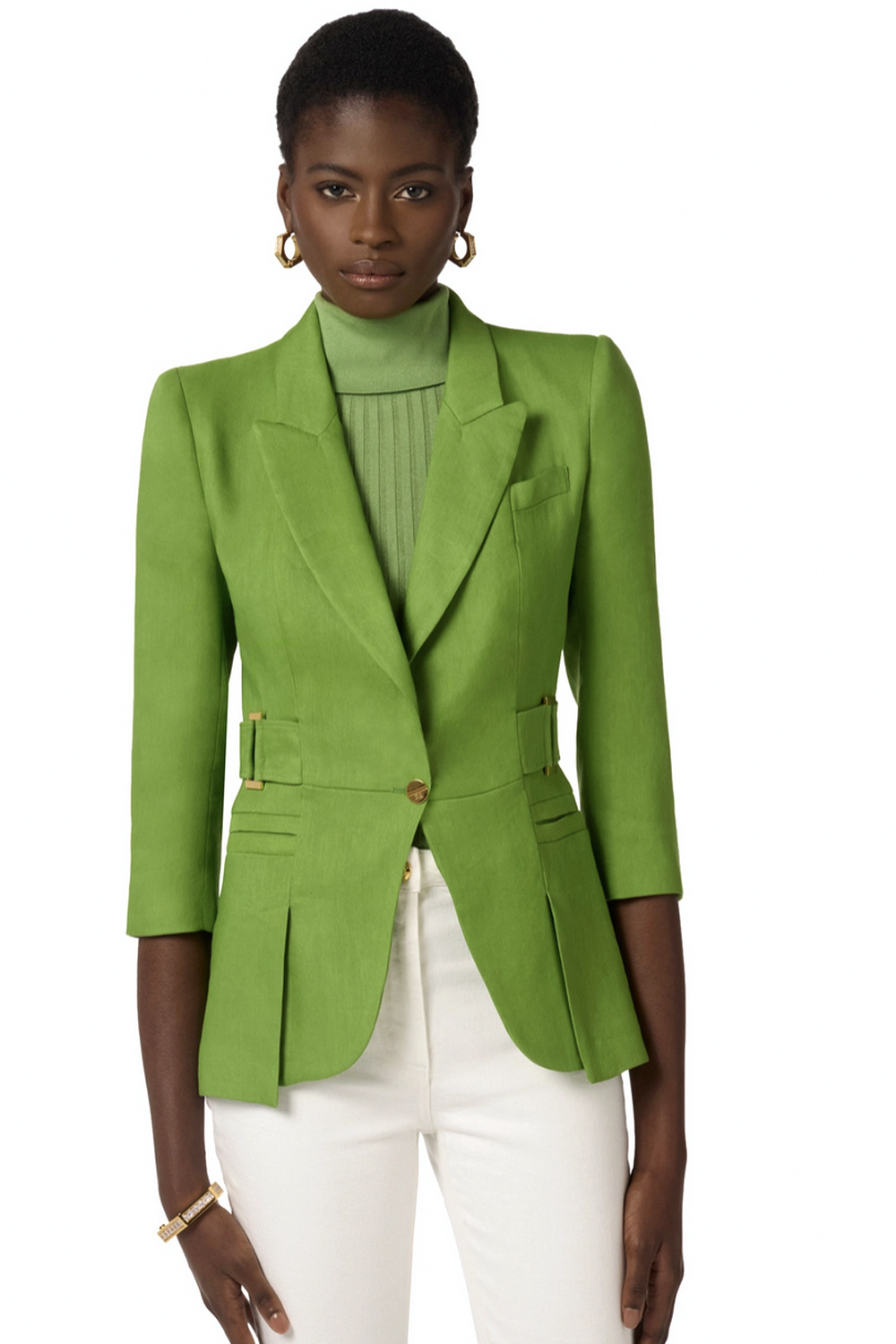 ELISABETTA FRANCHI Elisabetta Franchi Blazer jas van linnenmix en gouden details aloe / GROEN