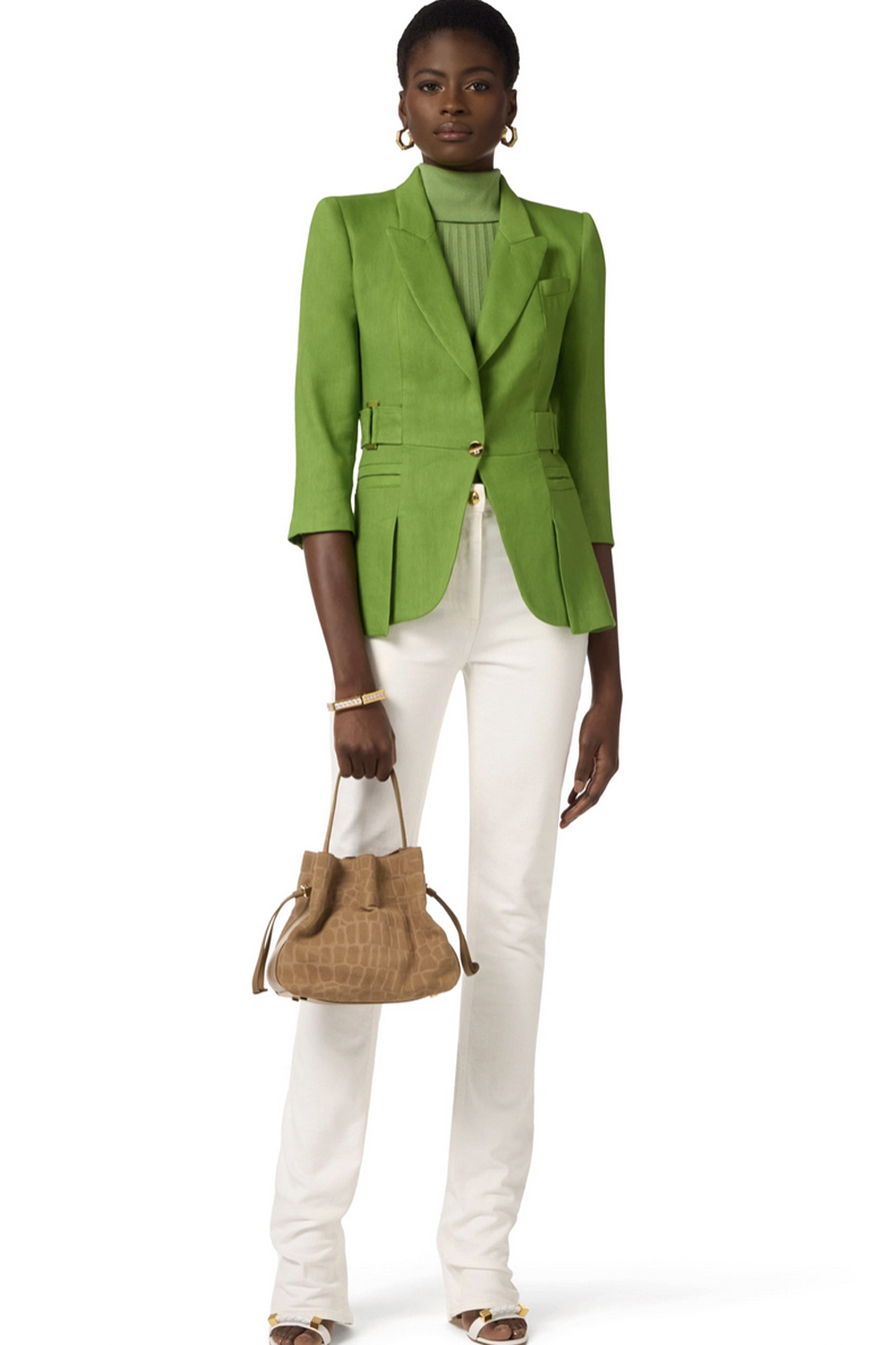 ELISABETTA FRANCHI Elisabetta Franchi Blazer jas van linnenmix en gouden details aloe / GROEN
