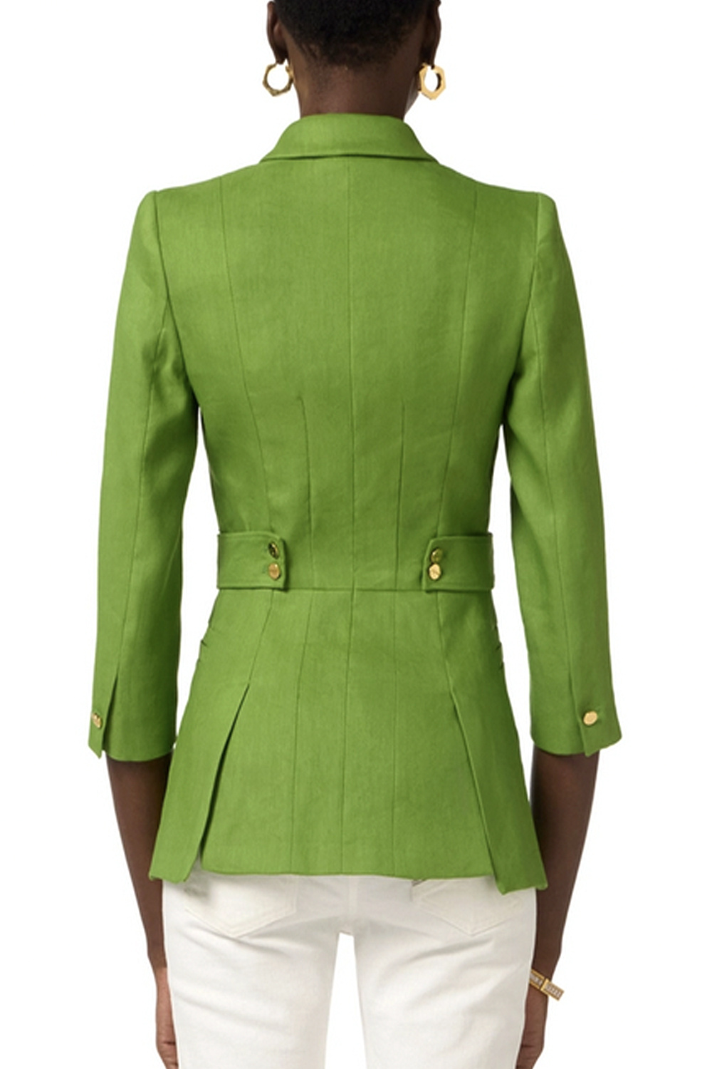 ELISABETTA FRANCHI Elisabetta Franchi Blazer jas van linnenmix en gouden details aloe / GROEN