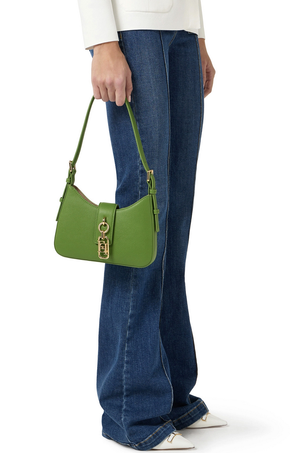 ELISABETTA FRANCHI Elisabetta Franchi Schoudertas met gouden logo detail aloe / GROEN