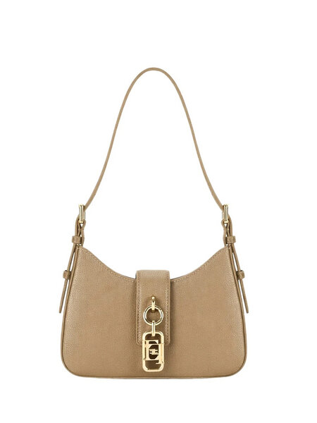 ELISABETTA FRANCHI Elisabetta Franchi Schoudertas met gouden logo detail argilla / TAUPE