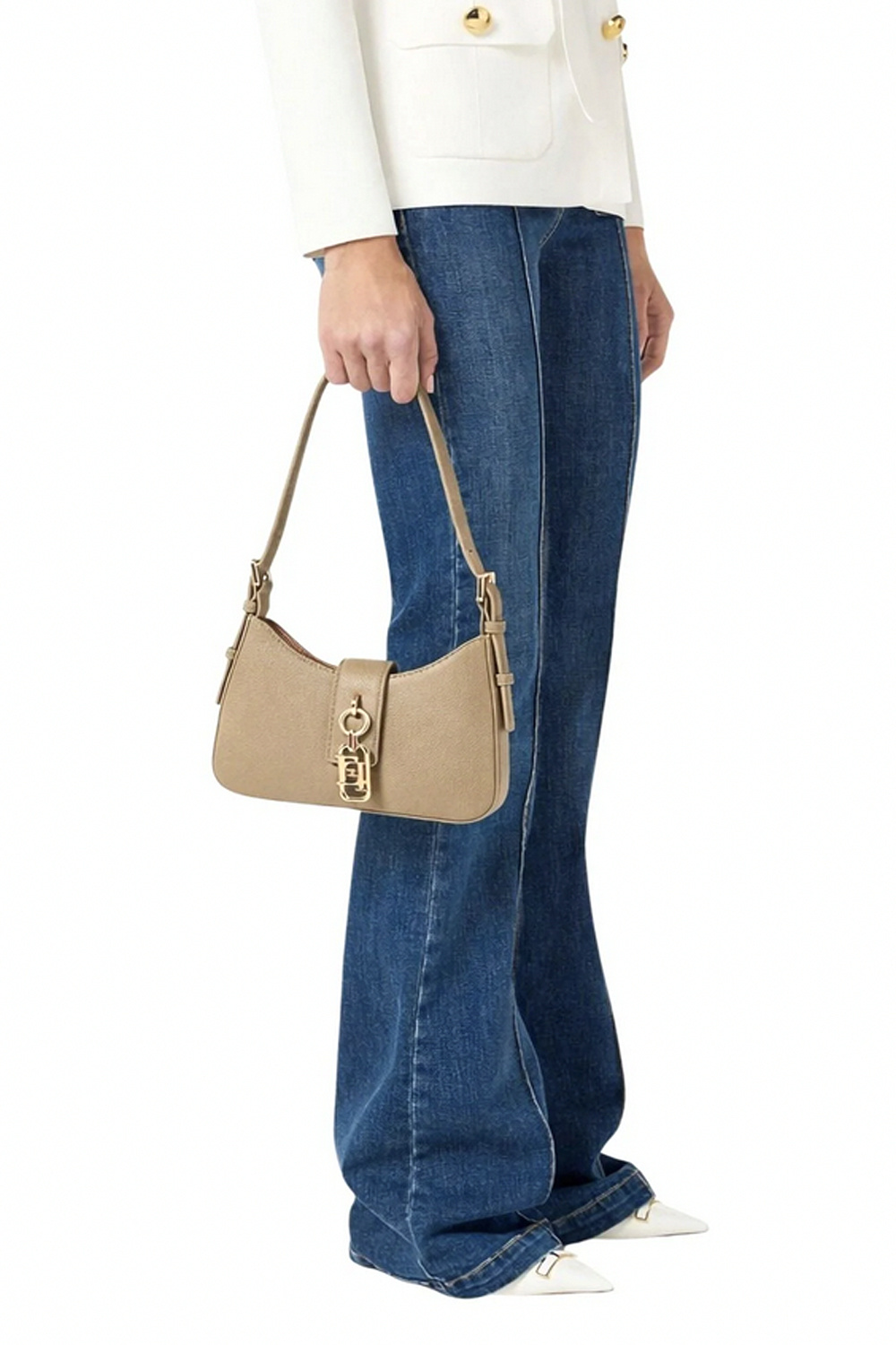 ELISABETTA FRANCHI Elisabetta Franchi Schoudertas met gouden logo detail argilla / TAUPE