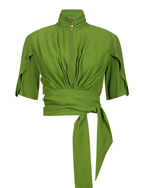 ELISABETTA FRANCHI Elisabetta Franchi korte blouse met opstaand kraag  Aloe / GROEN