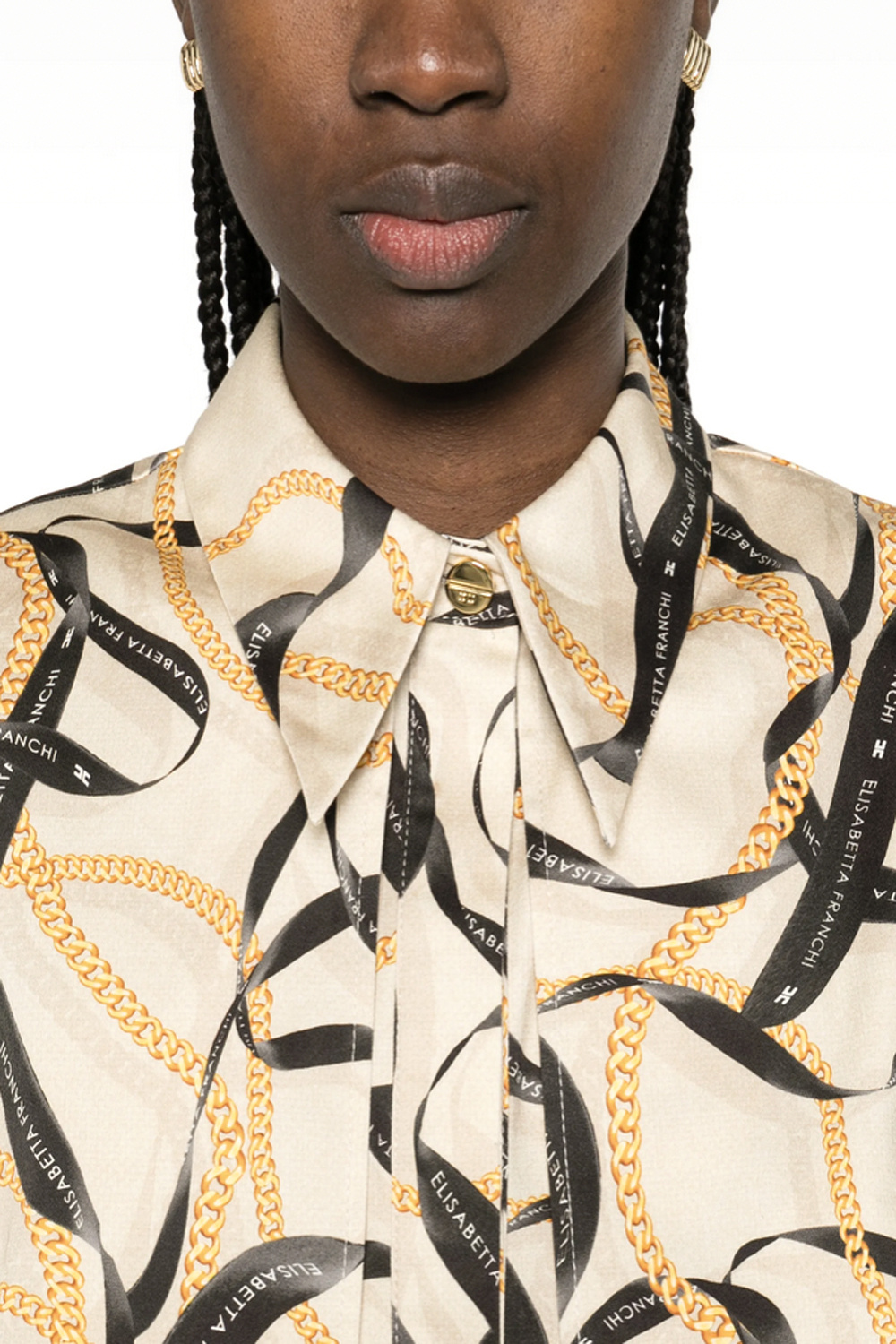 ELISABETTA FRANCHI Elisabetta Franchi sleeveless blouse met print all over GEEL / BEIGE