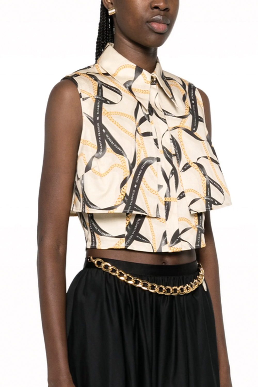 ELISABETTA FRANCHI Elisabetta Franchi sleeveless blouse met print all over GEEL / BEIGE