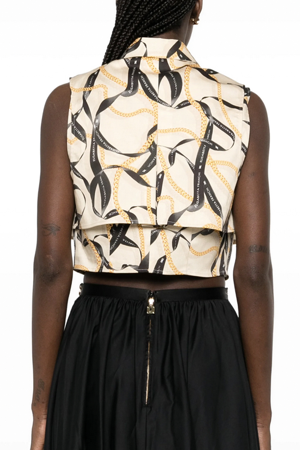 ELISABETTA FRANCHI Elisabetta Franchi sleeveless blouse met print all over GEEL / BEIGE