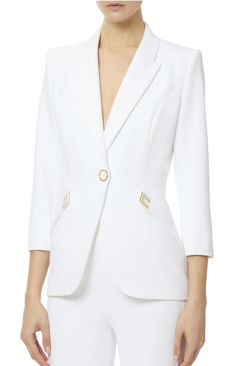 ELISABETTA FRANCHI Elisabetta Franchi colbert met dubbele logo detail WIT