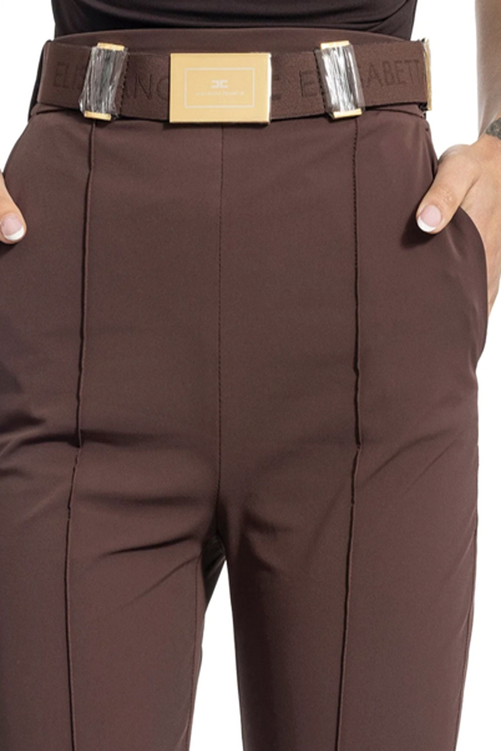 ELISABETTA FRANCHI Elisabetta Franchi pantalon rechte broekspijp inclusief riem BRUIN