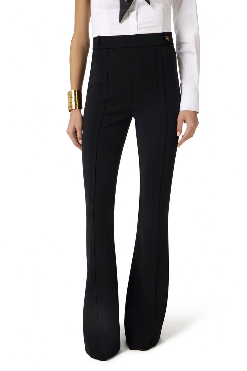 ELISABETTA FRANCHI Elisabetta Franchi flared pantalon met logo bedeltje aan riemlus  ZWART